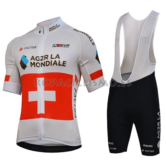 2018 Maillot Ag2r La Mondiale Tirantes Mangas Cortas Campione Su